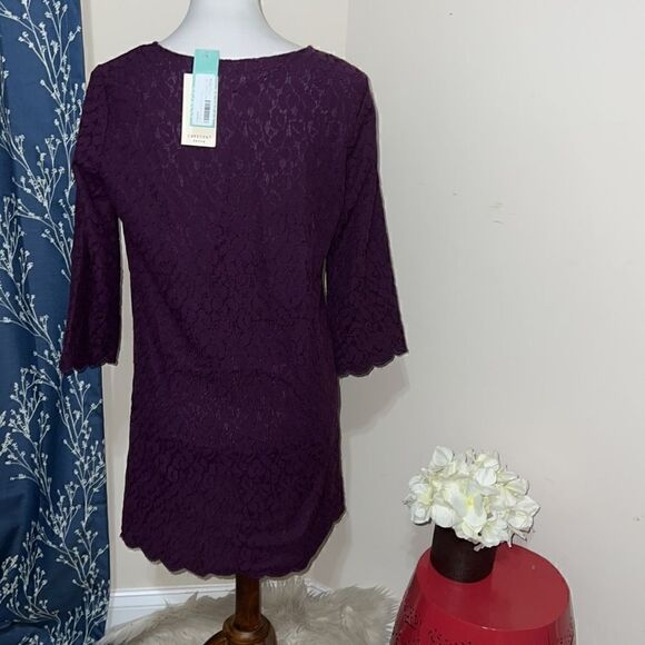 NEW Stitch Fix Crescent Halladay Scalloped Trim Shift Dress Dark Purple sz S SP - Picture 3 of 8